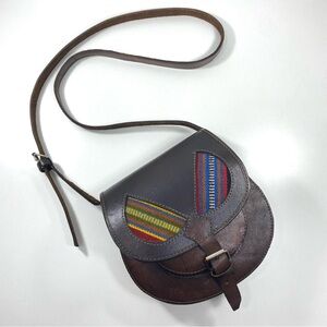 Andean Brown Leather Saddle Bag Crossbody Purse Artisan Handcrafted in Bolivia